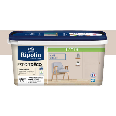 Ripolin – Peinture murale satin 2,5L couleur café au lait – Lessivable et facile à appliquer – Pour murs, boiseries et plinthes – Fabriqué en France
