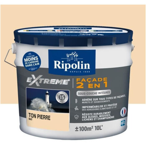 Ripolin – Peinture façade 2 en 1 avec sous-couche intégrée – Mat – 10L – Ton pierre – Résistante aux intempéries – Haute protection 15 ans