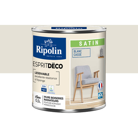 Ripolin – Peinture blanche mur et plafond satin 0,5L – Ultra-couvrante – A+ qualité air intérieur – Sec au toucher en 1h – Recouvrable en 4h (1/6)