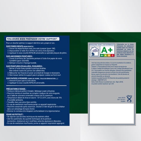 Peinture Blanc Satin monocouche pour Murs, Plafonds, Boiseries et Radiateurs - 10L - Ripolin