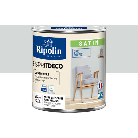 Peinture Murale Toutes Pièces - Satin - 0,5L - Gris Souris - Ripolin (1/5)