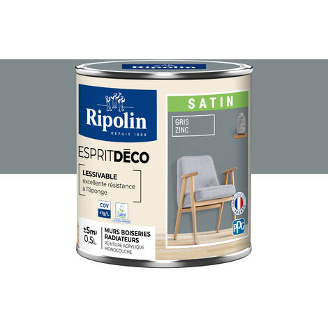 Peinture Murale Toutes Pièces - Satin - 0,5L - Gris Zinc - Ripolin (1/5)
