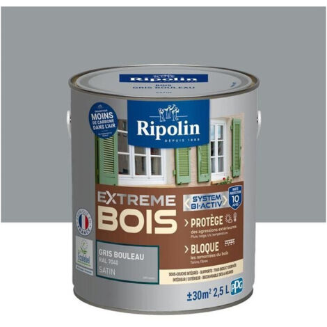 Ripolin – Peinture satin pour bois intérieur et extérieur 2,5L – Gris bouleau RAL 7040 – Haute résistance aux intempéries et UV – Écologique Ecolabel (1/5)