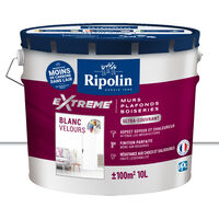 Ripolin – Peinture intérieure blanc velours ultra-couvrante 10L – Opacité optimale en 1 couche – Haute résistance aux chocs et salissures – Lessivable