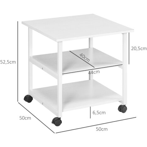 Table d'imprimante à roulettes, support d'imprimante à 3 niveaux, support d'imprimante en acier, 50 x 50 x 52,5 cm (1/5)