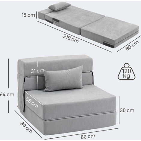 Canapé de sol, canapé rembourré, convertible en matelas, mousse, coussins, gris clair (1/5)