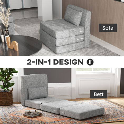 Fauteuil-lit avec matelas d'appoint, pliable en 3 positions, compact, structure en métal, 80 x 75 x 74 cm, gris (1/5)