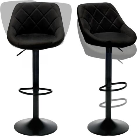 Tabourets de Bar Lot de 2 Pivotants 360° Velours Chaise de Bar Rotative Tabouret de Comptoir Hauteur Réglable Repose-Pieds Base Métallique pour Cuisine Salle à Manger Bar à Domicile Noir 2PC