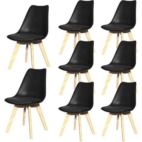 Lot De 8 Chaises de Salle Ă Manger De Style Scandinave Pieds En Bois Massif Assise En Similicuir Conception Ergonomique Salon Cuisine Chambre Ă Coucher Charge Max 120KG Noir (1/5)