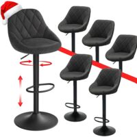 Tabourets de Bar Lot de 6 Pivotants 360° Velours Chaise de Bar Rotative Tabouret de Comptoir Hauteur Réglable Repose-Pieds Base Métallique pour Cuisine Salle à Manger Bar à Domicile Noir 6PC