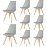 Lot De 8 Chaises de Salle à Manger De Style Scandinave Pieds En Bois Massif Assise En Similicuir Conception Ergonomique Salon Cuisine Chambre à Coucher Charge Max 120KG Gris