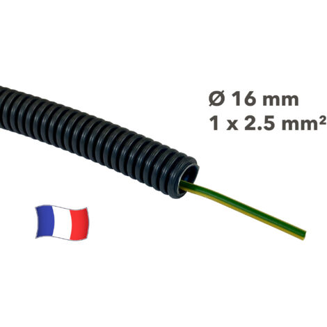 Gaine électrique préfilée 5 mètres diam 16 avec 1 fil Vert/Jaune 2.5 mm² - PREFA ELEC (1/2)