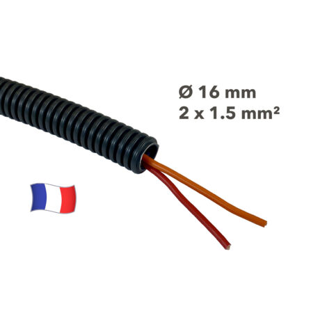 Gaine électrique préfilée 35 mètres diam 16 avec 2 fils Rouge, Orange 1.5 mm² - PREFA ELEC