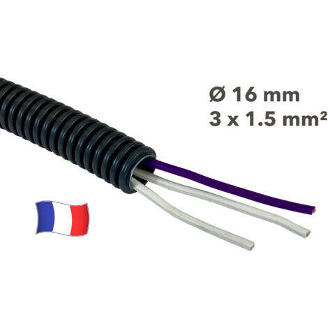 Gaine électrique préfilée 10 mètres diam 16 avec 3 fils Violet, Ivoire, Ivoire 1.5 mm² - PREFA ELEC