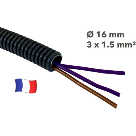 Gaine électrique préfilée 45 mètres diam 16 avec 3 fils Violet, Violet, Marron 1.5 mm² - PREFA ELEC