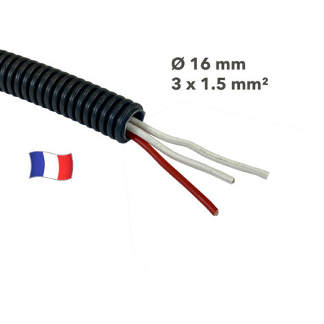 Gaine électrique préfilée 30 mètres diam 16 avec 3 fils Rouge, Ivoire, Ivoire 1.5 mm² - PREFA ELEC