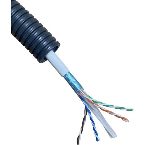 Gaine électrique préfilée 25 mètres diam 25mm avec un câble Ethernet grade 3 TV F/FTP 1x4P LSZH  - PREFA ELEC