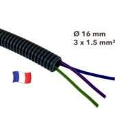 Gaine électrique préfilée 40 mètres diam 16 avec 3 fils Bleu, Vert/Jaune, Violet 1.5 mm² - PREFA ELEC