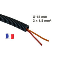 Gaine électrique préfilée 20 mètres diam 16 avec 2 fils Rouge, Orange 1.5 mm² - PREFA ELEC