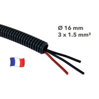 Gaine électrique préfilée 5 mètres diam 16 avec 3 fils Rouge, Noir, Noir 1.5 mm² - PREFA ELEC