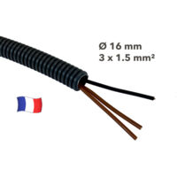 Gaine électrique préfilée 10 mètres diam 16 avec 3 fils Noir, Marron, Marron 1.5 mm² - PREFA ELEC