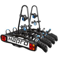Porte-vélos basculable pour 4 vélos – Charge max 60 kg – Compatible vélos électriques – Installation rapide sur attelage – Hapro