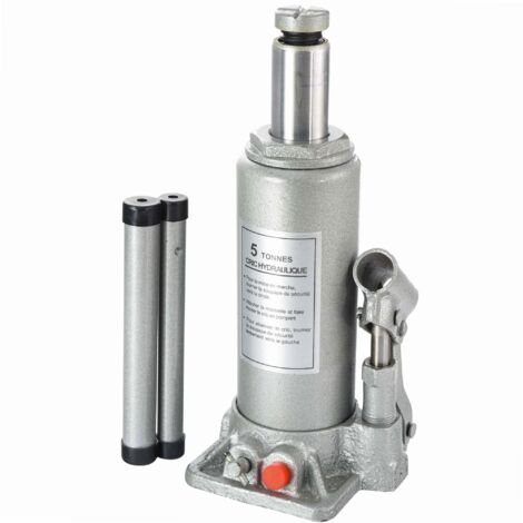 Cric bouteille hydraulique 5T – Acier laqué – Hauteur de levage 216 à 413 mm – Compatible véhicules légers et camping-cars – Peraline (1/3)