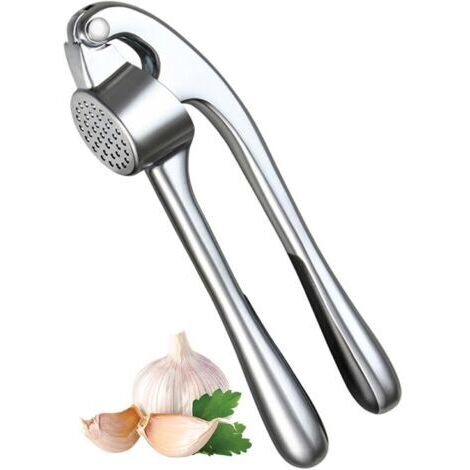 LaBlanc - Prensa de ajos, utensilio de cocina con mango fácil de usar, herramienta eficiente para extraer pasta de ajo, prensa de ajos fácil de limpiar, color plata. (1/5)