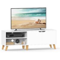 TV Cabinet 140 cm White with Doors Modern TV Stand Storage