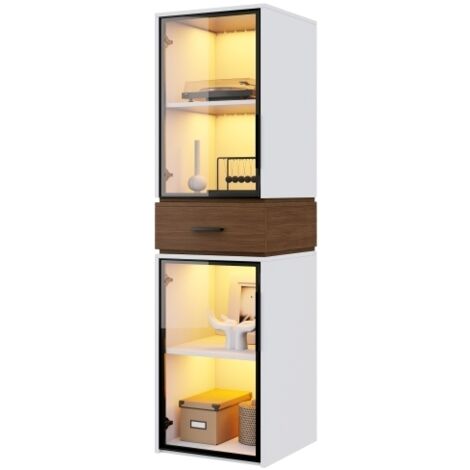 Zqoyn Vitrine 40 x 40 x 200 cm mit LED-Beleuchtung – Weißer Schrank mit zwei Glastüren und einer Schublade. Ein vielseitiges Möbelstück, geeignet für Wohnzimmer, Büros und Esszimmer. (1/5)