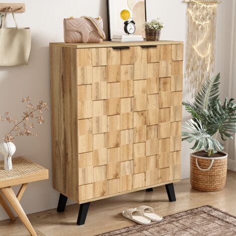 Meuble à Chaussures avec 2 Portes, 5 Compartiments et 4 Étagères Réglables, pour Entrée, Bois Naturel, 80.5 x 35 x 109.5 cm (1/5)
