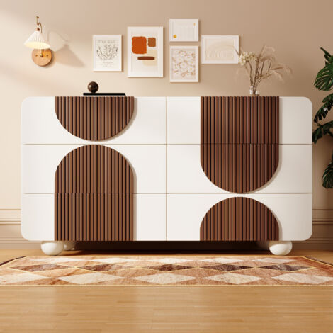 Commode avec 6 Tiroirs et Bords Arrondis, Glissières Silencieuses et Dispositif Anti-basculement, 121 x 41 x 71 cm