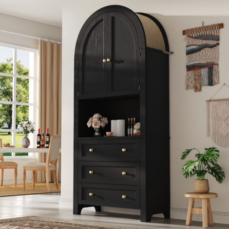 Meuble de Rangement Haut avec 3 Tiroirs, 2 Portes et Niche Ouverte, Dispositif Anti-Basculement, 70 x 35 x 180 cm