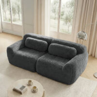 Canapé Modulable 2 Places en Peluche, avec Design sans Cadre Libre à Combiner, Coussins et Base Antidérapante, Gris