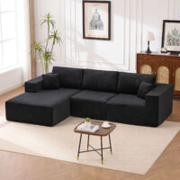 Canapé d'angle réversible avec méridienne, canapé modulairee dossier haute, canapé-lit à assise profonde sans assemblage, noir