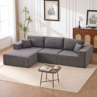 Canapé d'angle réversible avec méridienne, canapé modulairee dossier haute, canapé-lit à assise profonde sans assemblage, Gris
