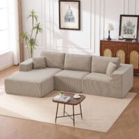 Canapé d'angle réversible avec méridienne, canapé modulairee dossier haute, canapé-lit à assise profonde sans assemblage, Kaki