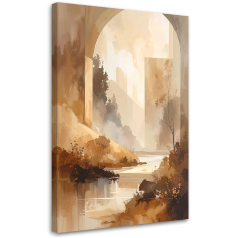 Quadro su tela, Paesaggio pastello fiume Paesaggio rustico Natura, 70x100 (1/5)
