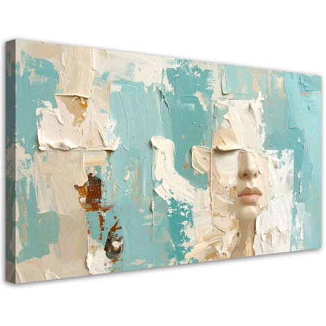 Stampe su Tela, Ritratto astratto di una donna nei colori beige e turchese, 120x60 (1/5)