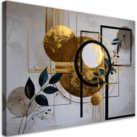 Quadro su tela, Forme astratte cerchi e foglie in oro, 30x20 (1/5)
