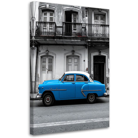 Quadro su tela, Vecchia auto blu L'Avana Cuba, 30x45 (1/5)
