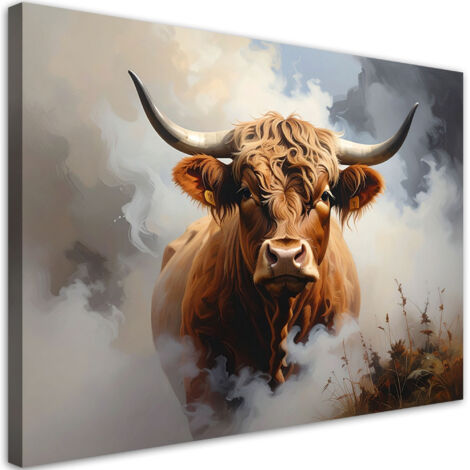 Quadro su tela, Mucca scozzese nella nebbia, 60x40 (1/5)