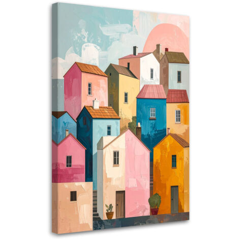 Quadro su tela, Città astratta colorata pastello, 80x120 (1/5)