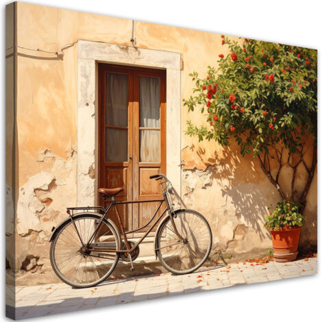 Quadro su tela, Italia Toscana casa strada e vecchia bicicletta, 30x20 (1/5)