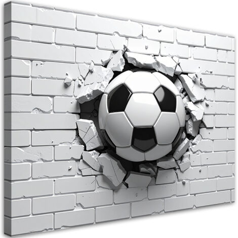 Stampe su Tela, Pallone da calcio che sfonda un muro di mattoni, 45x30
