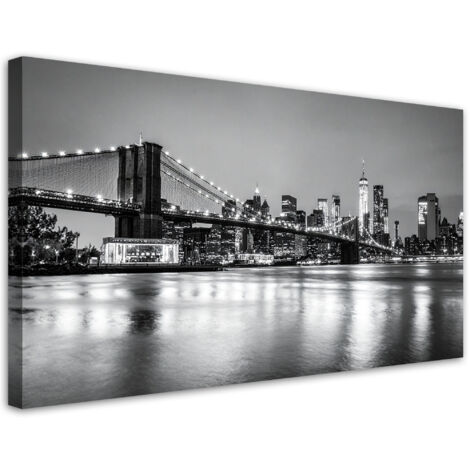 Quadro su tela, Ponte di Brooklyn di notte New York City, 80x40 (1/5)