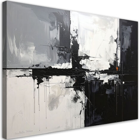 Quadro su tela, Astrazione moderna in bianco e nero, 45x30