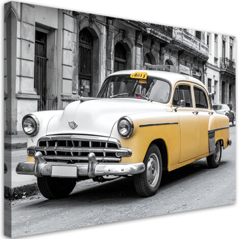Stampe su Tela, Taxi giallo parcheggiato su una strada dell'Avana Cuba, 30x20 (1/5)