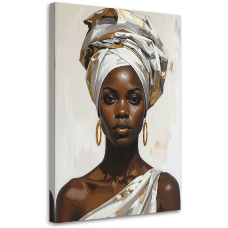Quadro su tela, Donna con turbante bianco in stile glamour, 30x45 (1/5)