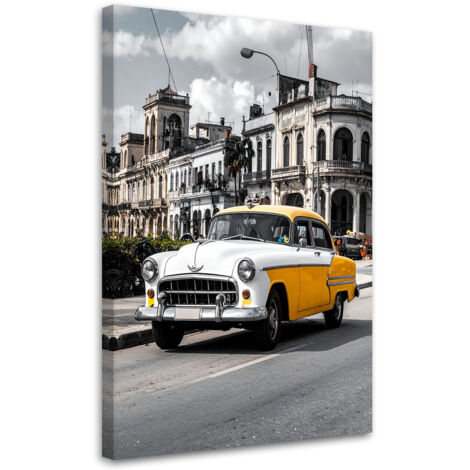 Stampe su Tela, Taxi giallo parcheggiato su una strada dell'Avana Cuba, 30x45 (1/5)